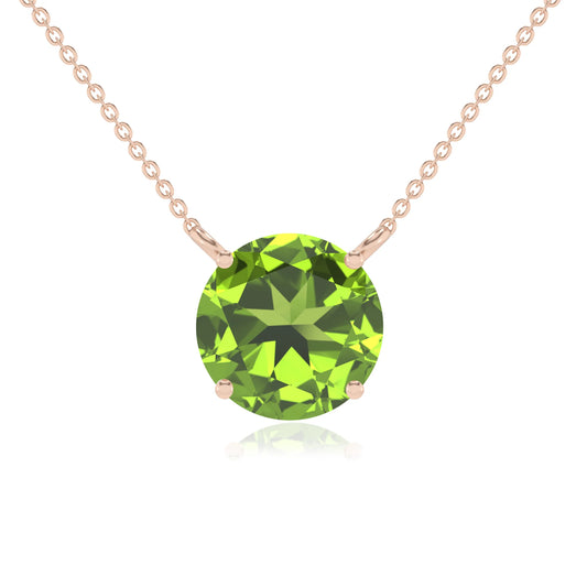 natural peridot round solitaire necklaces in rose gold