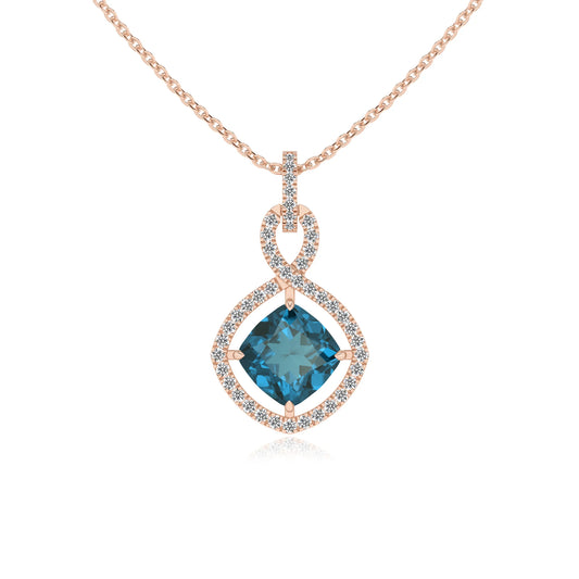 natural london-blue-topaz cushion infinity necklaces in rose gold