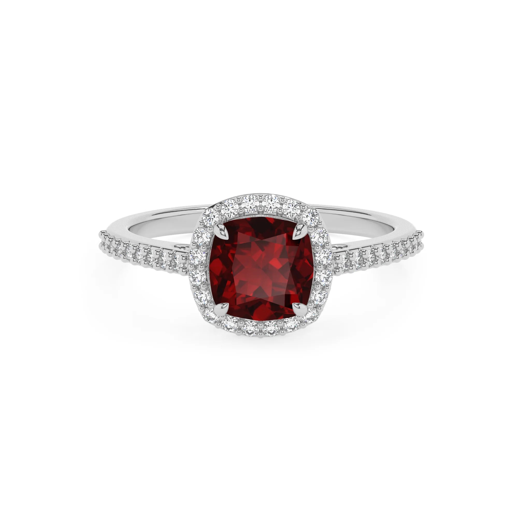 natural garnet cushion solitaire rings in sterling silver