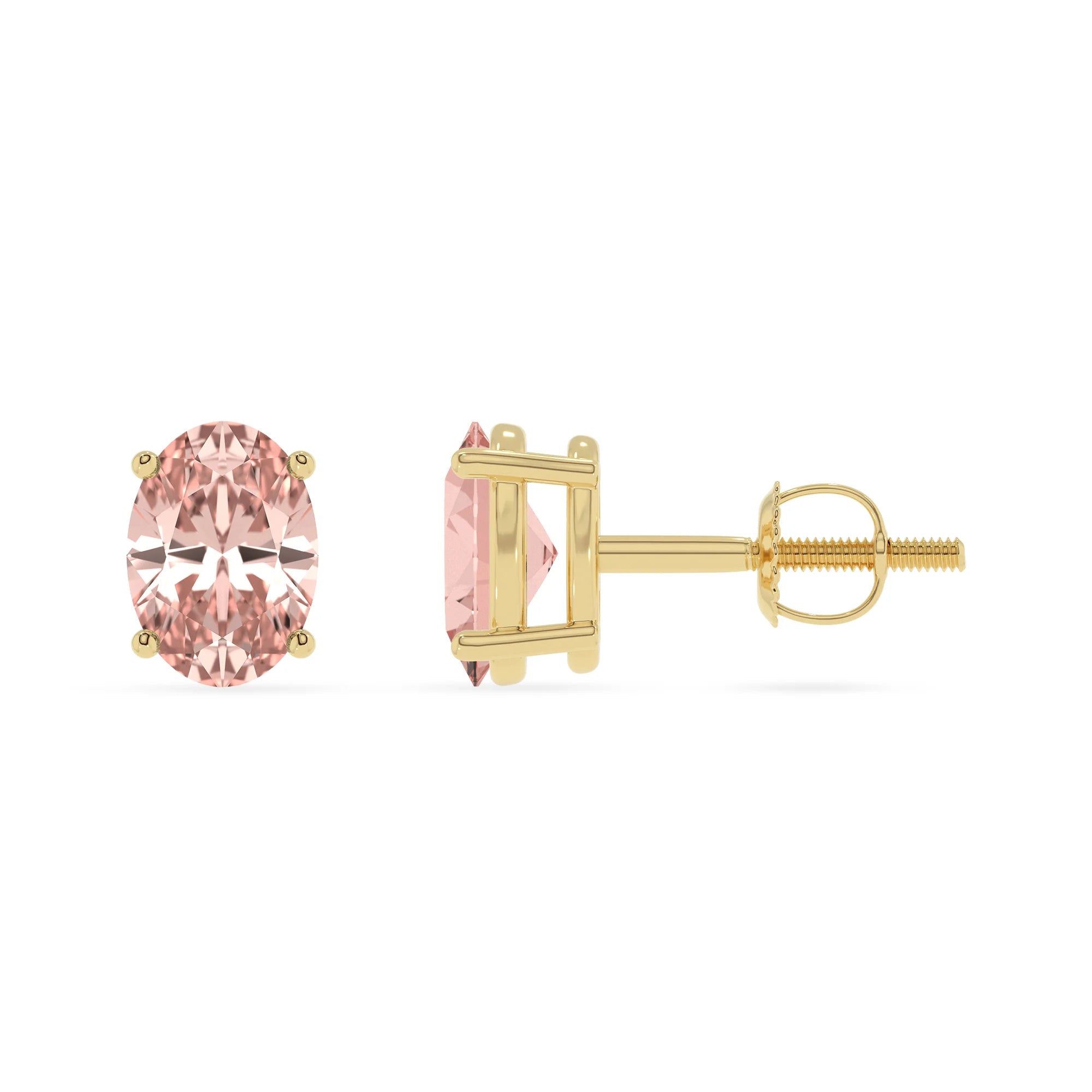 lab grown morganite oval stud earrings in yellow gold