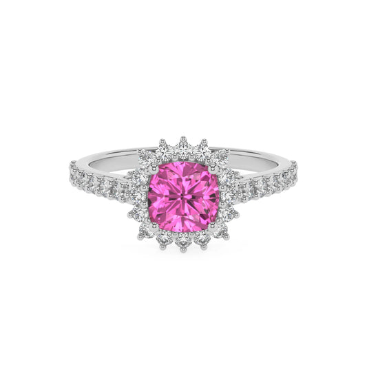 lab grown pink-sapphire cushion solitaire rings in white gold