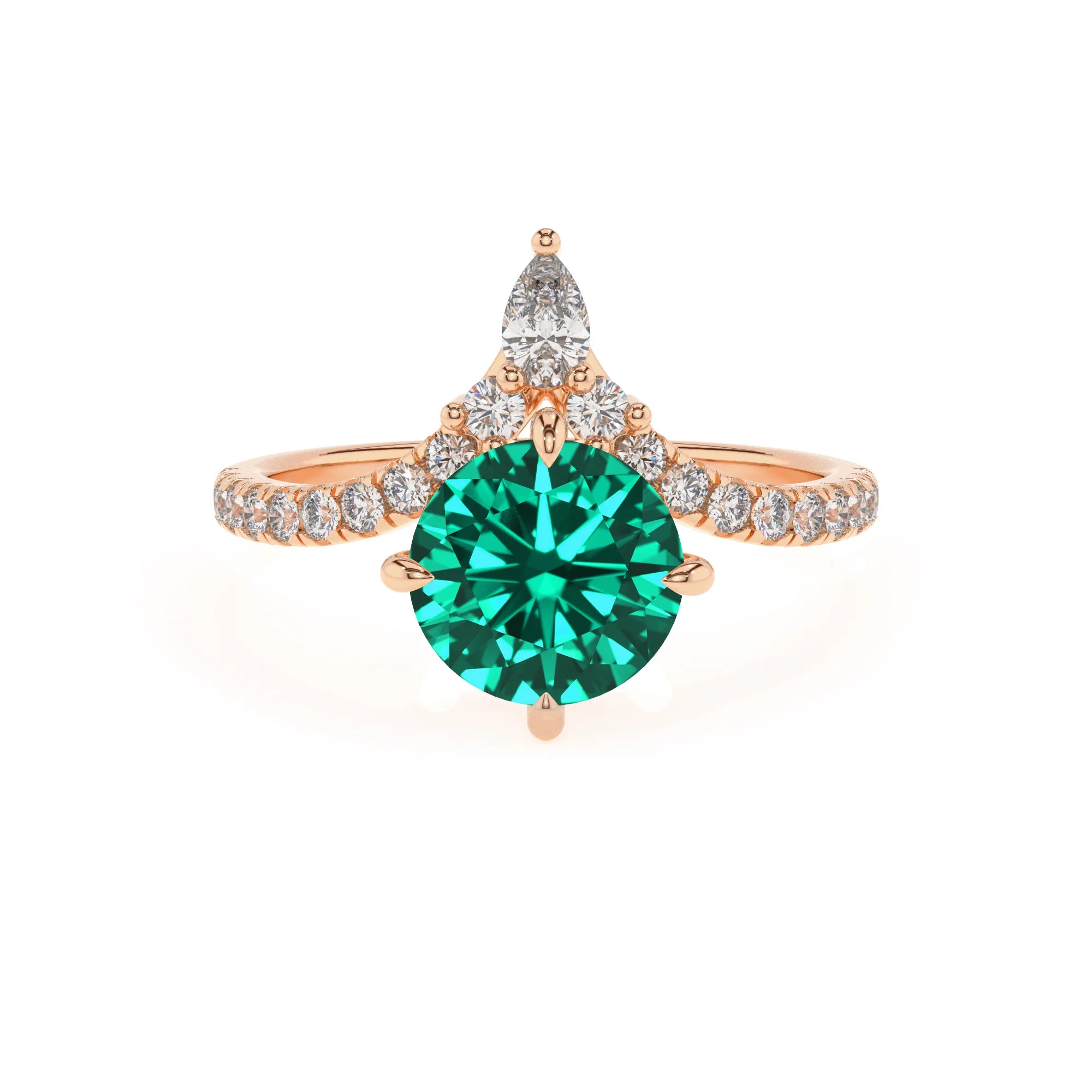 lab grown emerald round solitaire rings in rose gold