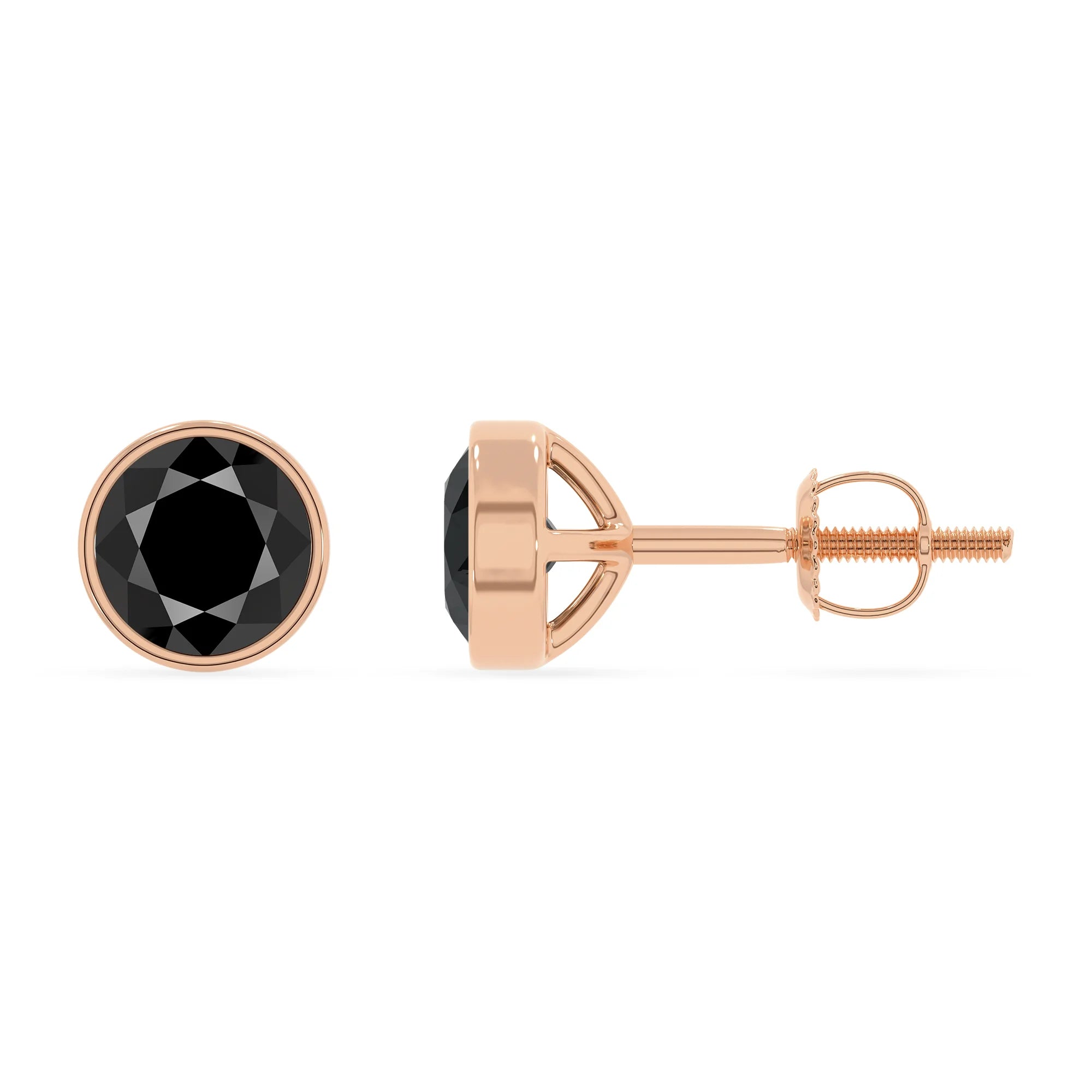 natural black onyx round stud earrings in rose gold