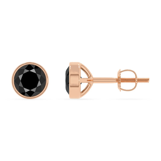 natural black onyx round stud earrings in rose gold