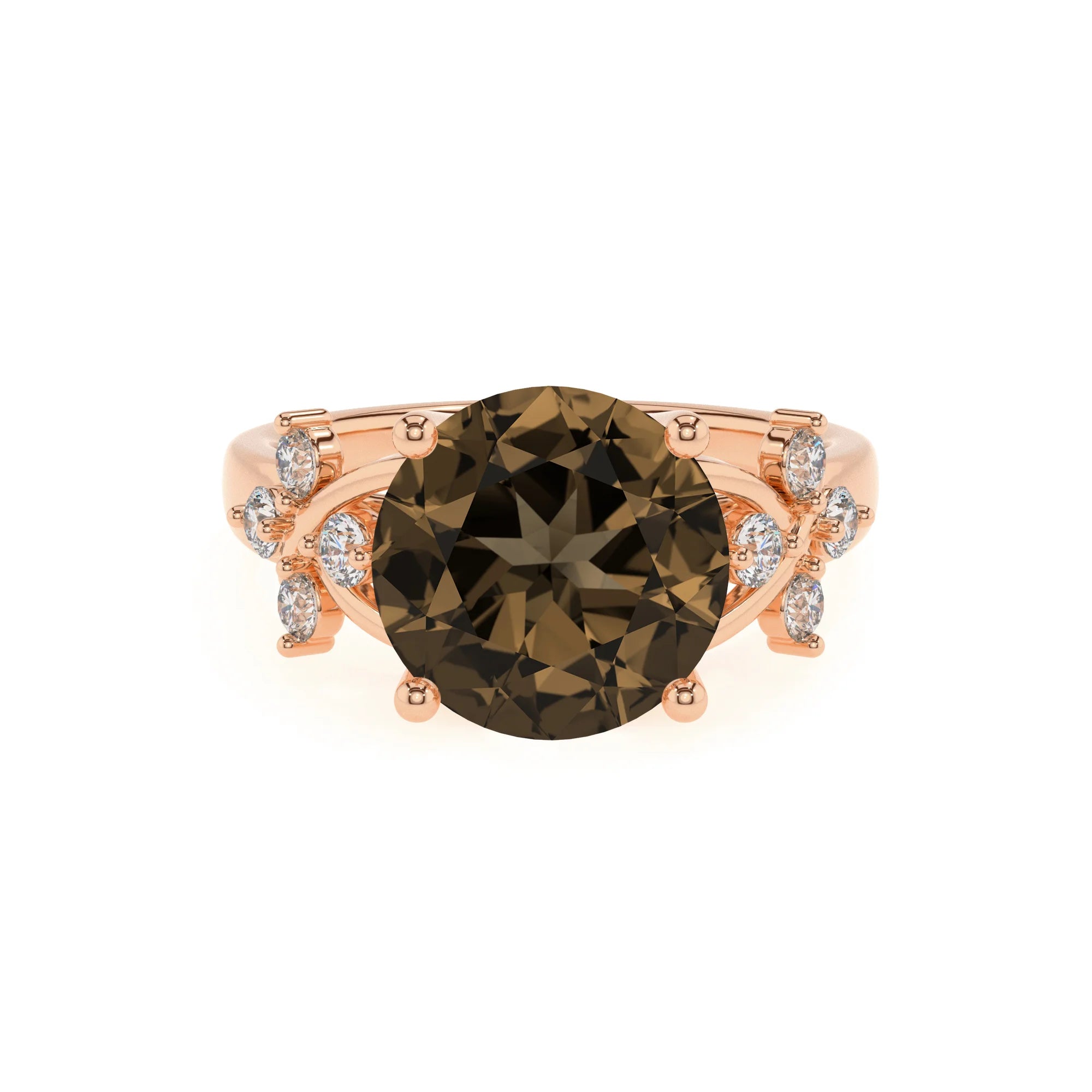 natural smoky-quartz round solitaire rings in rose gold