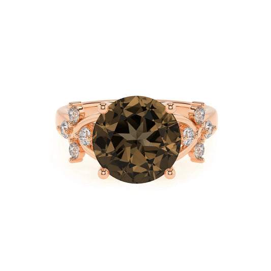 natural smoky-quartz round solitaire rings in rose gold