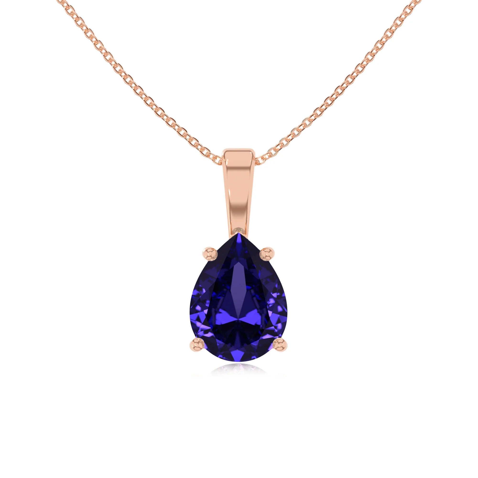 lab grown tanzanite pear solitaire necklaces in rose gold