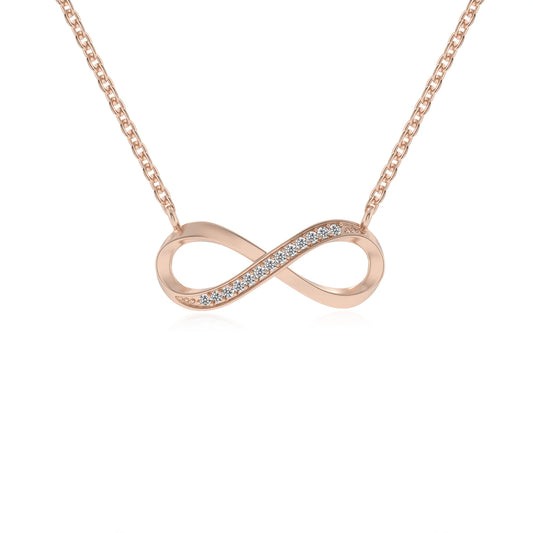 lab grown moissanite round infinity v-bale necklaces in rose gold