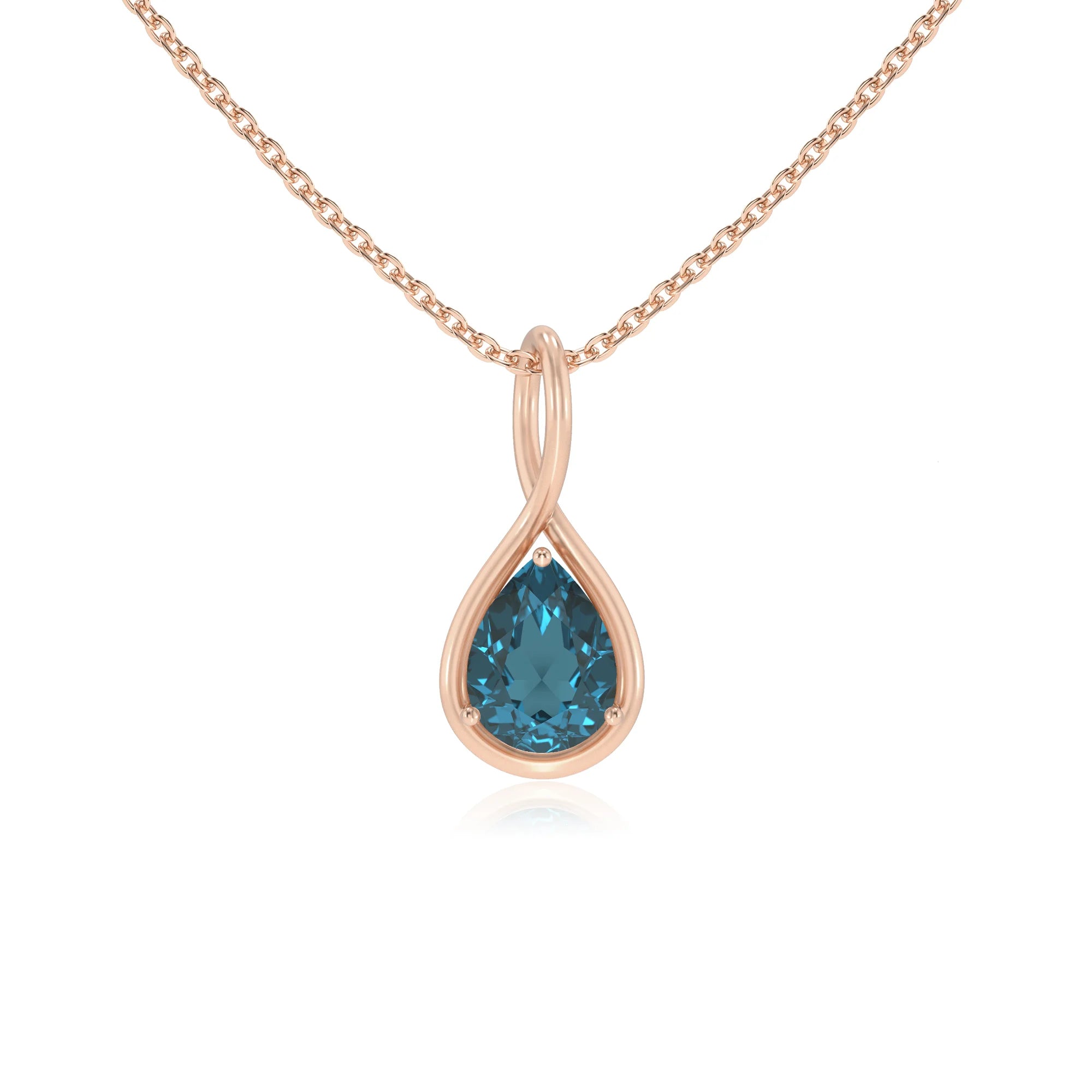 natural london-blue-topaz pear solitaire necklaces in rose gold