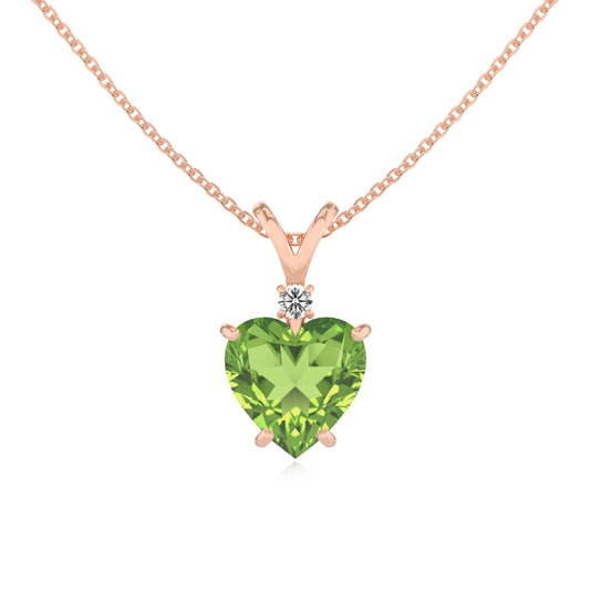 natural peridot heart solitaire v-bale necklaces in rose gold