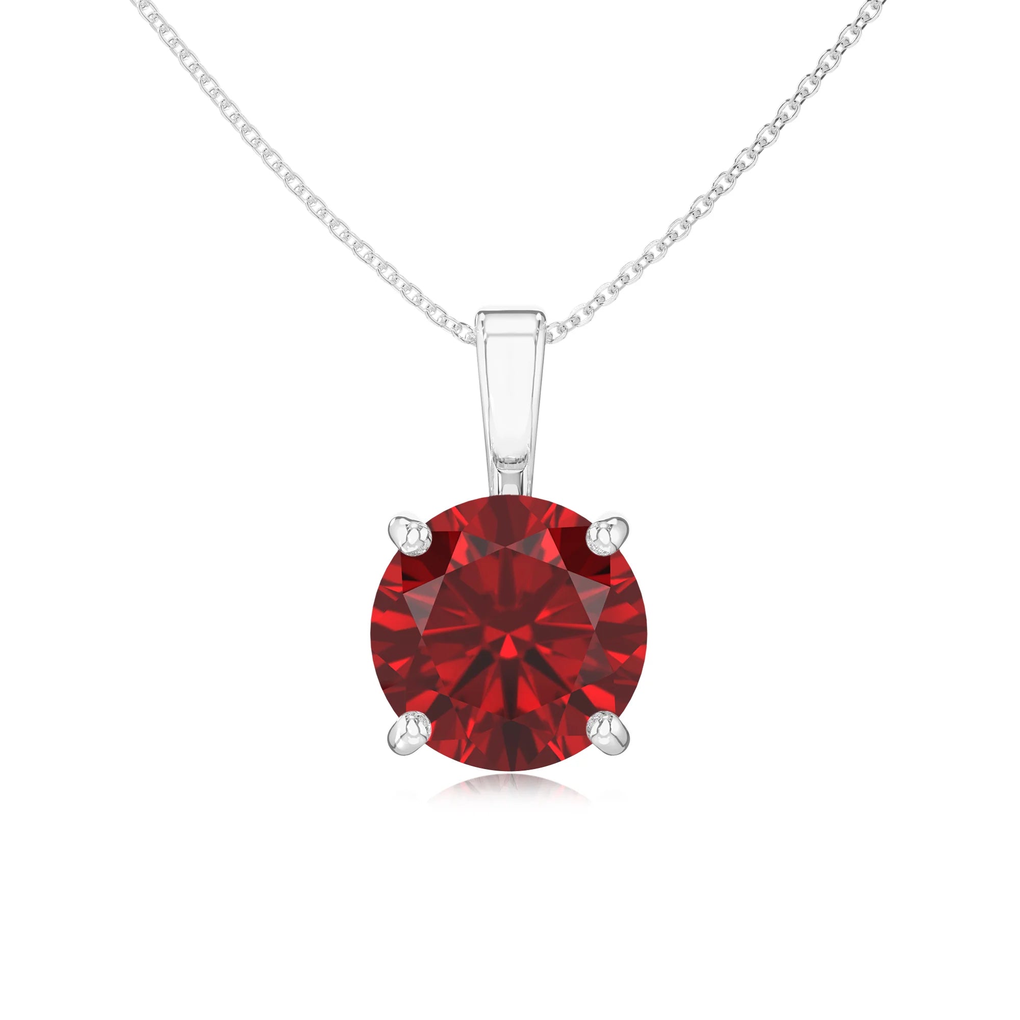 lab grown ruby round solitaire necklaces in sterling silver
