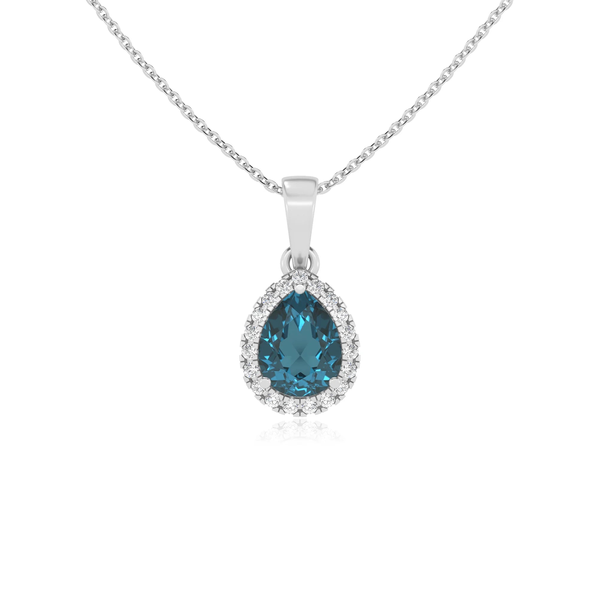 natural london-blue-topaz pear solitaire necklaces in white gold