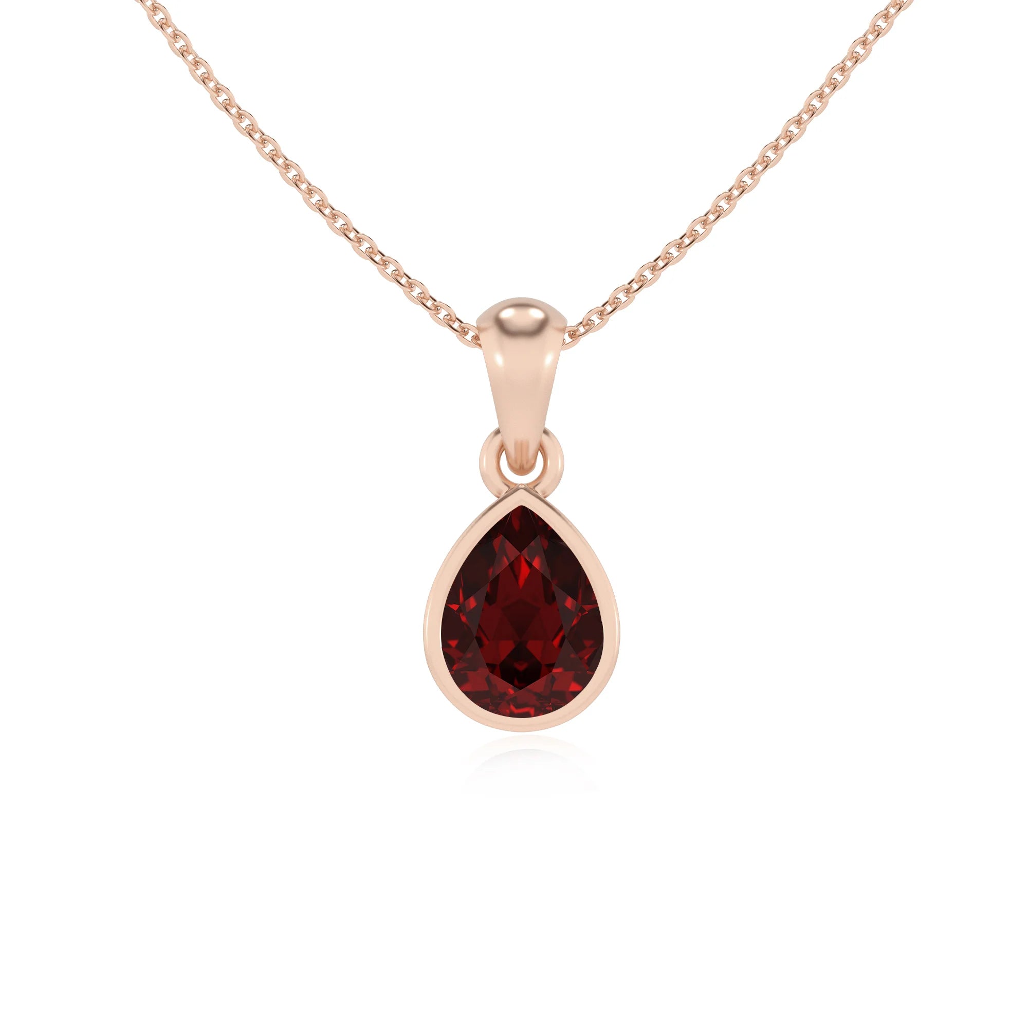 natural garnet pear solitaire necklaces in rose gold