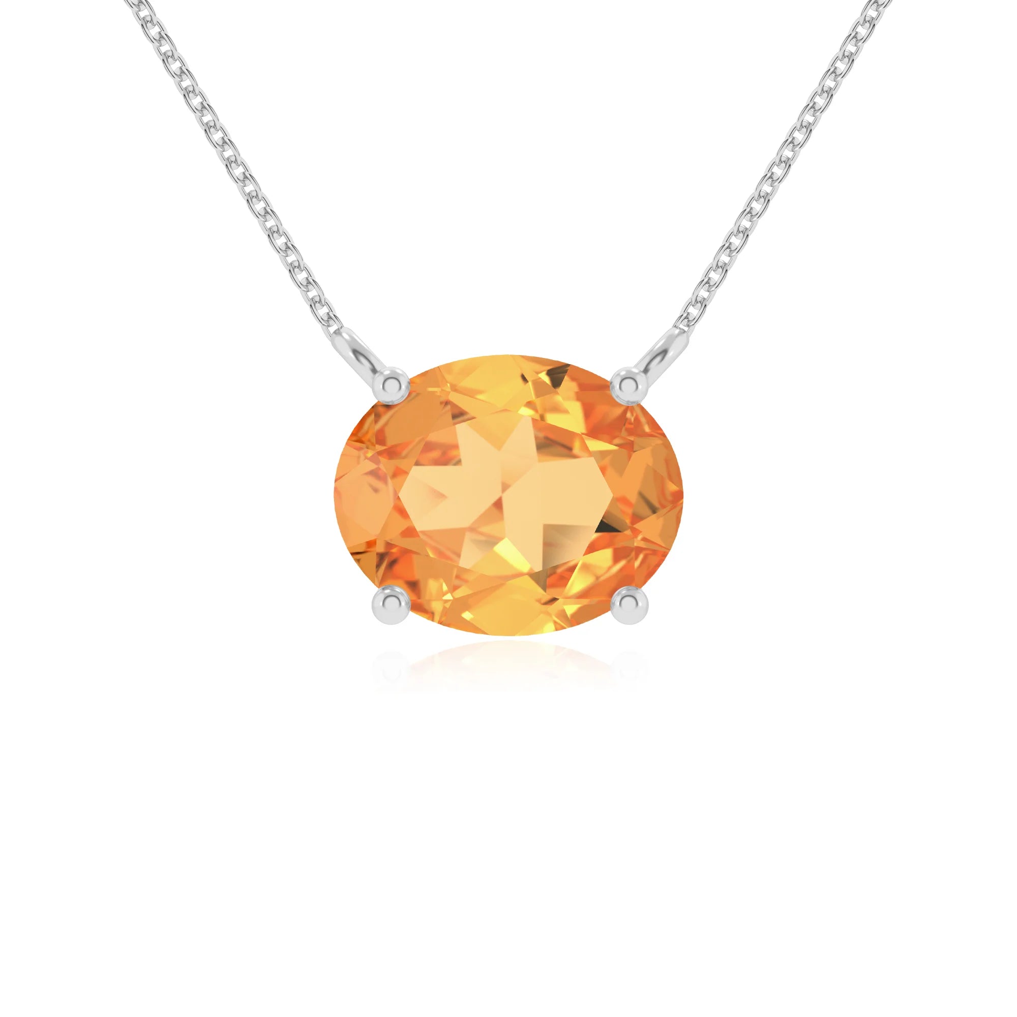lab grown citrine oval solitaire necklaces in sterling silver