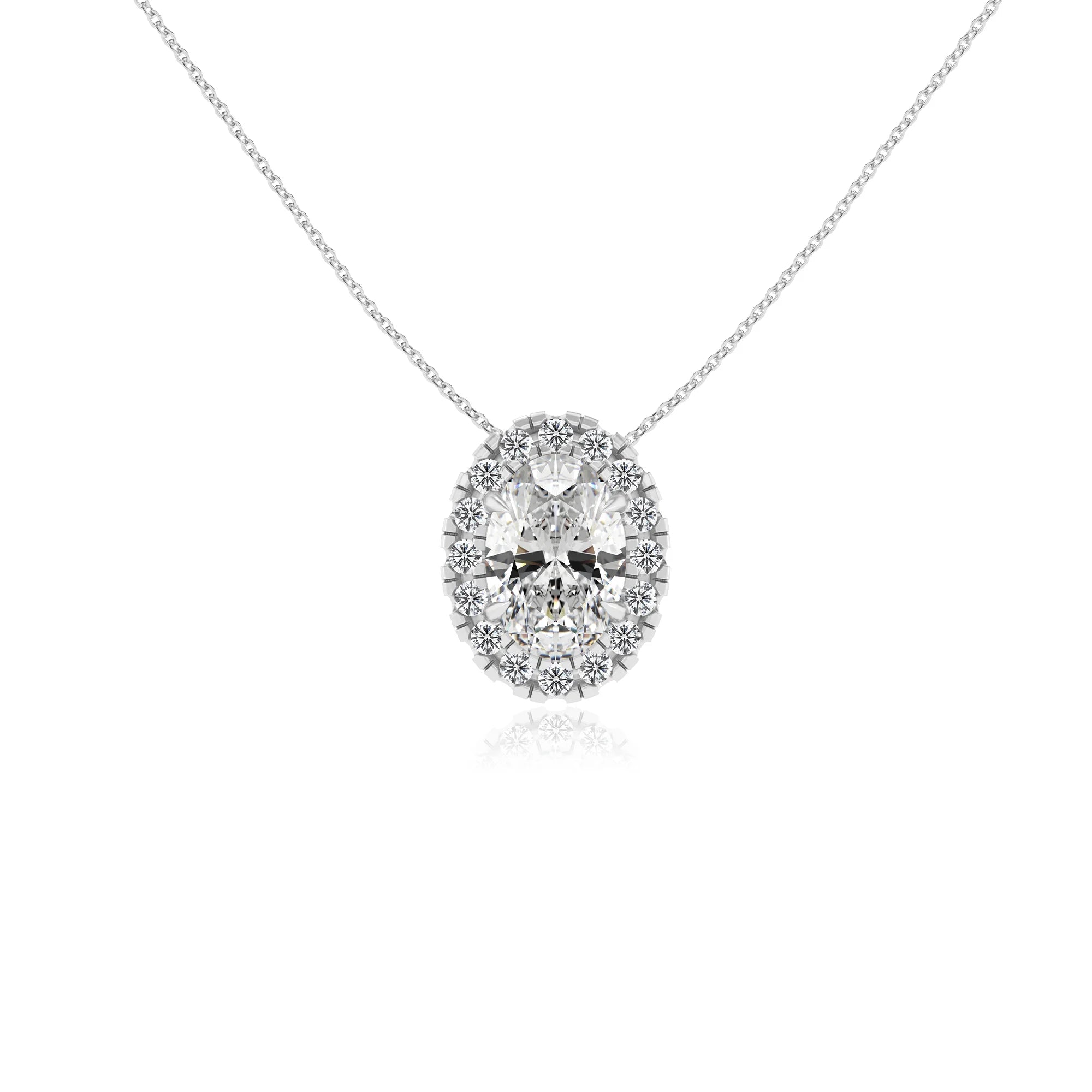 lab grown moissanite oval solitaire necklaces in white gold