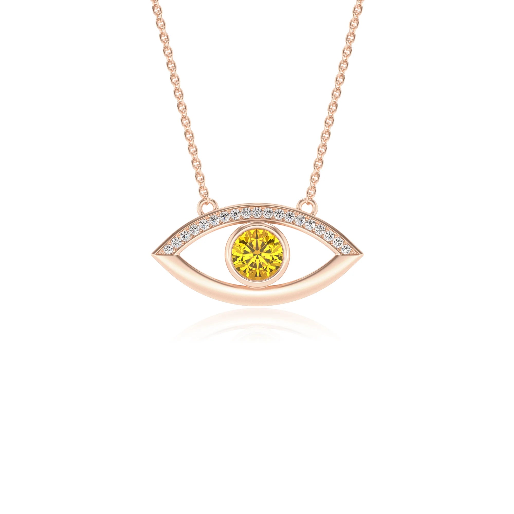 lab grown yellow-sapphire round solitaire necklaces in rose gold