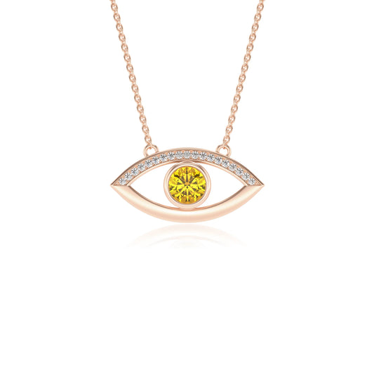 lab grown yellow-sapphire round solitaire necklaces in rose gold