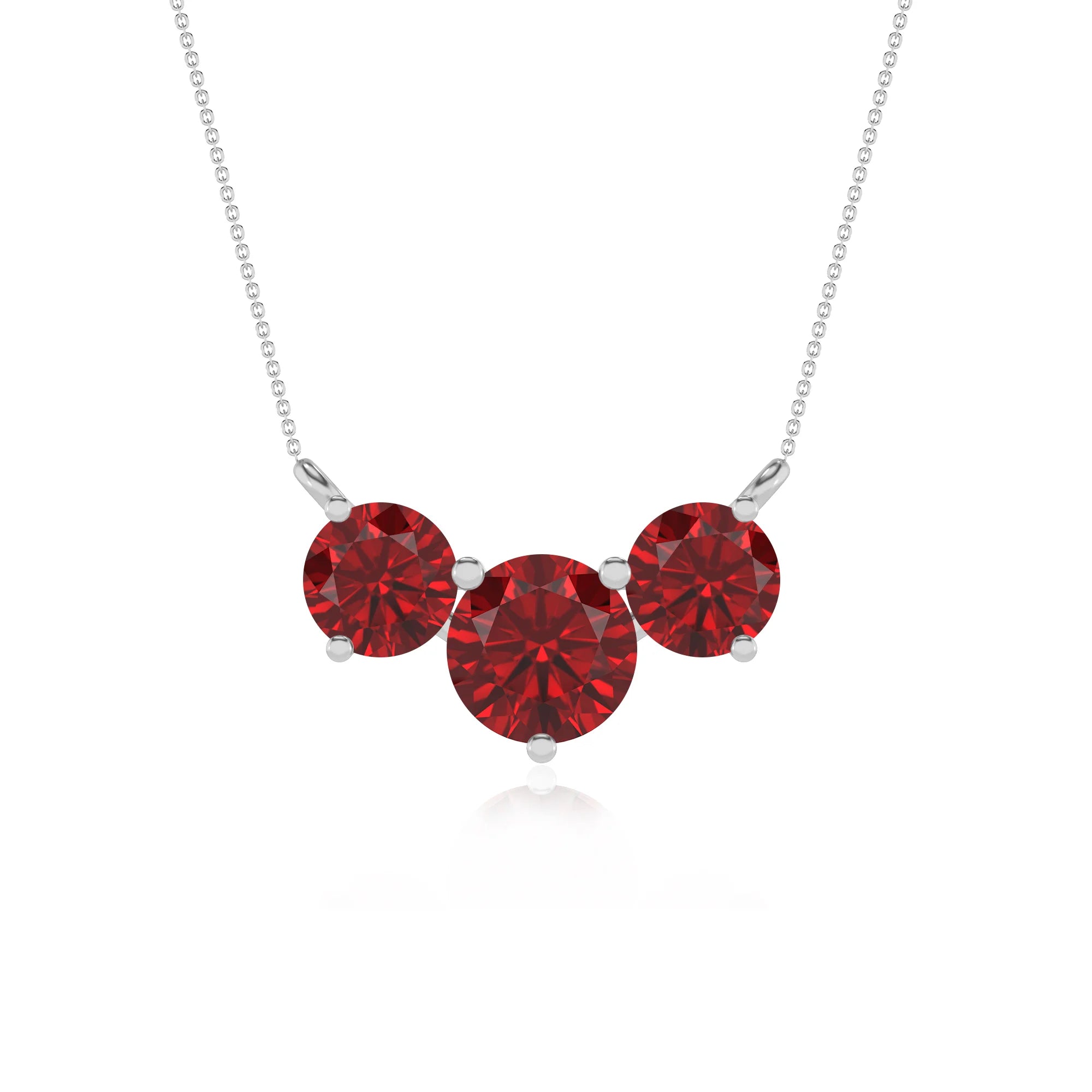 lab grown ruby round solitaire v-bale necklaces in sterling silver