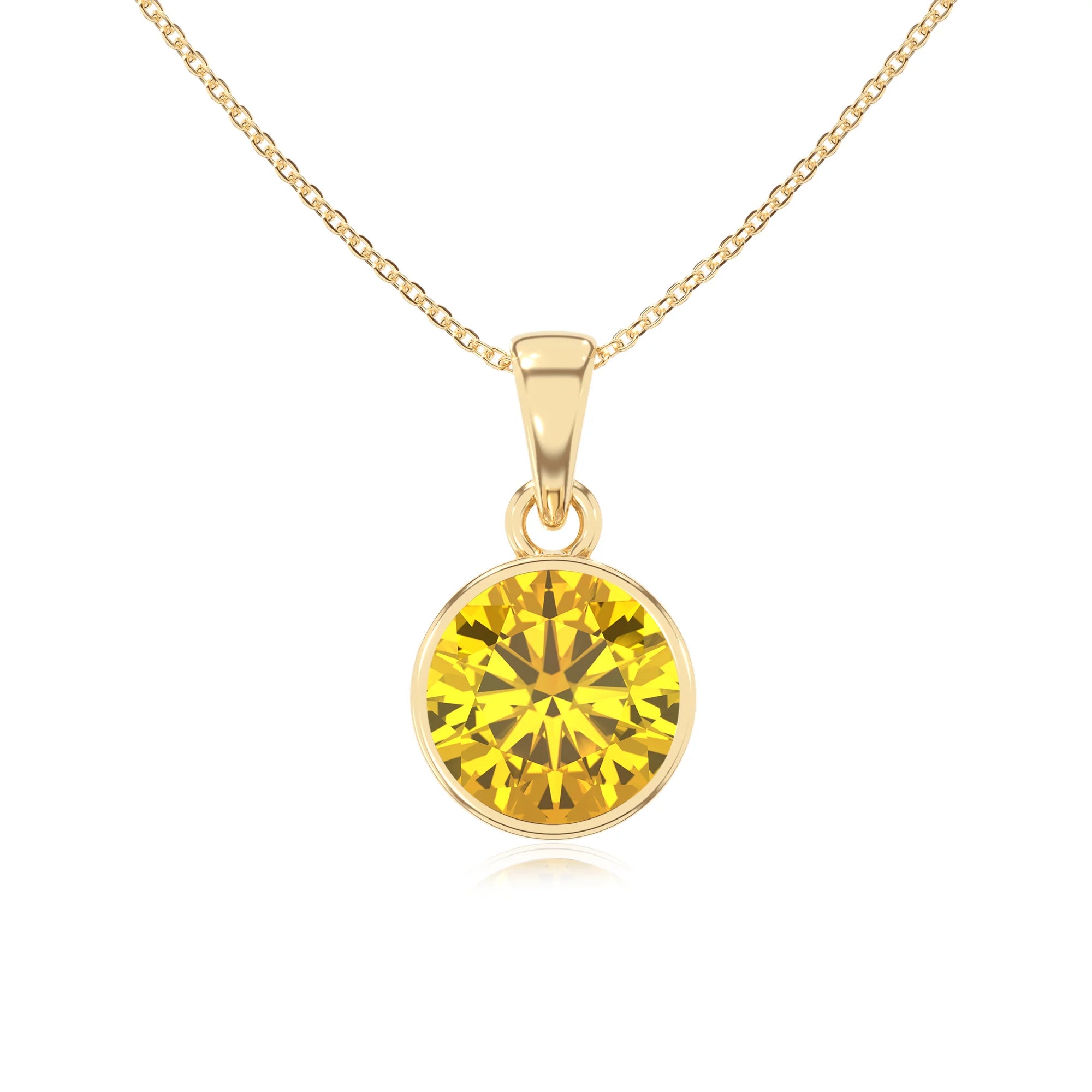 lab grown yellow-sapphire round solitaire necklaces in yellow gold