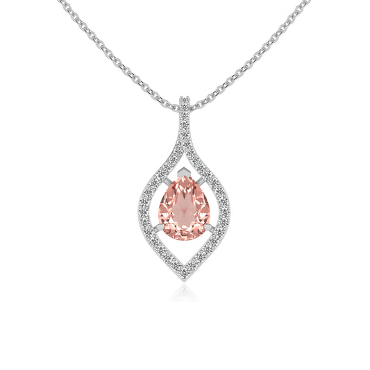 lab grown morganite pear infinity necklaces in white gold