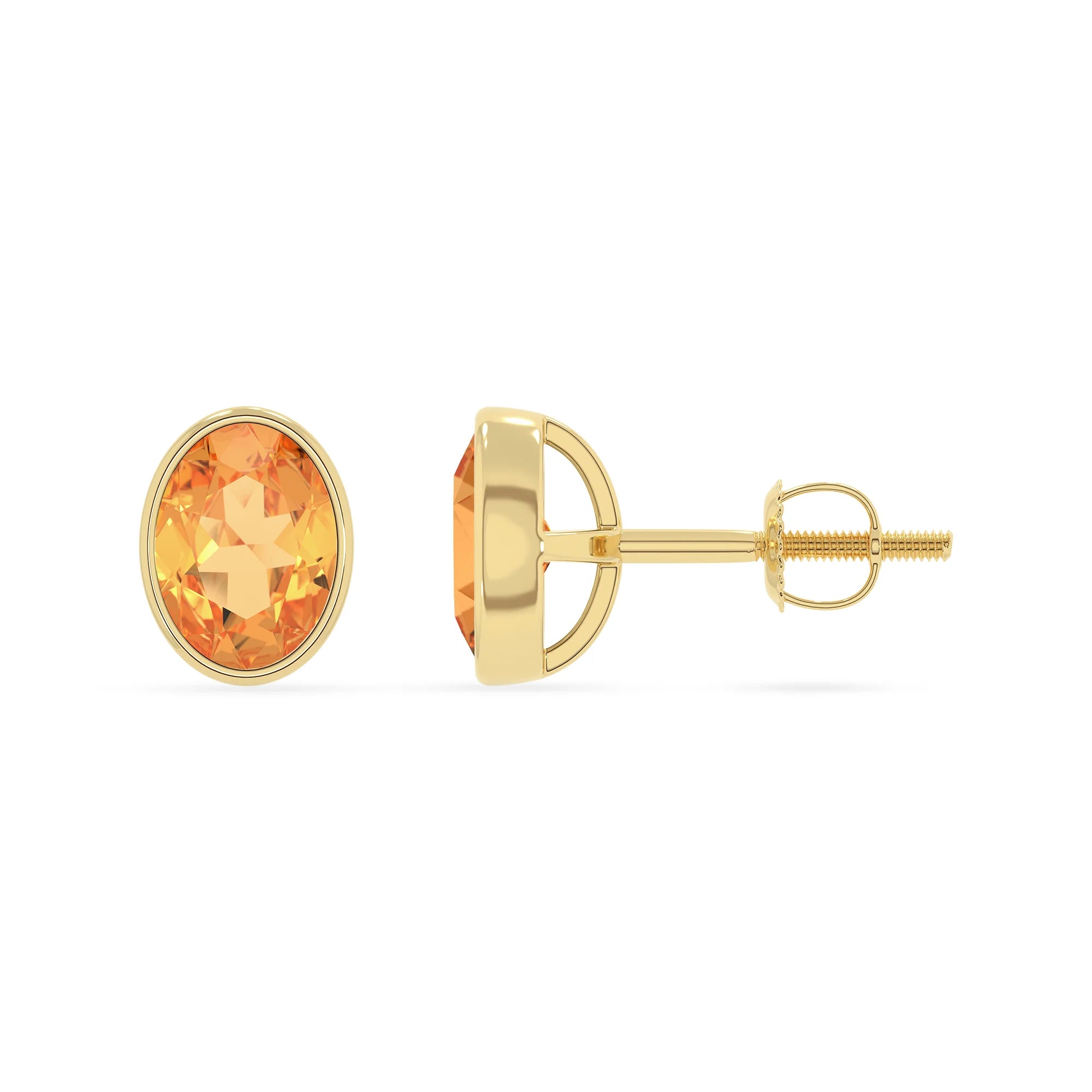 lab grown citrine oval stud earrings in yellow gold