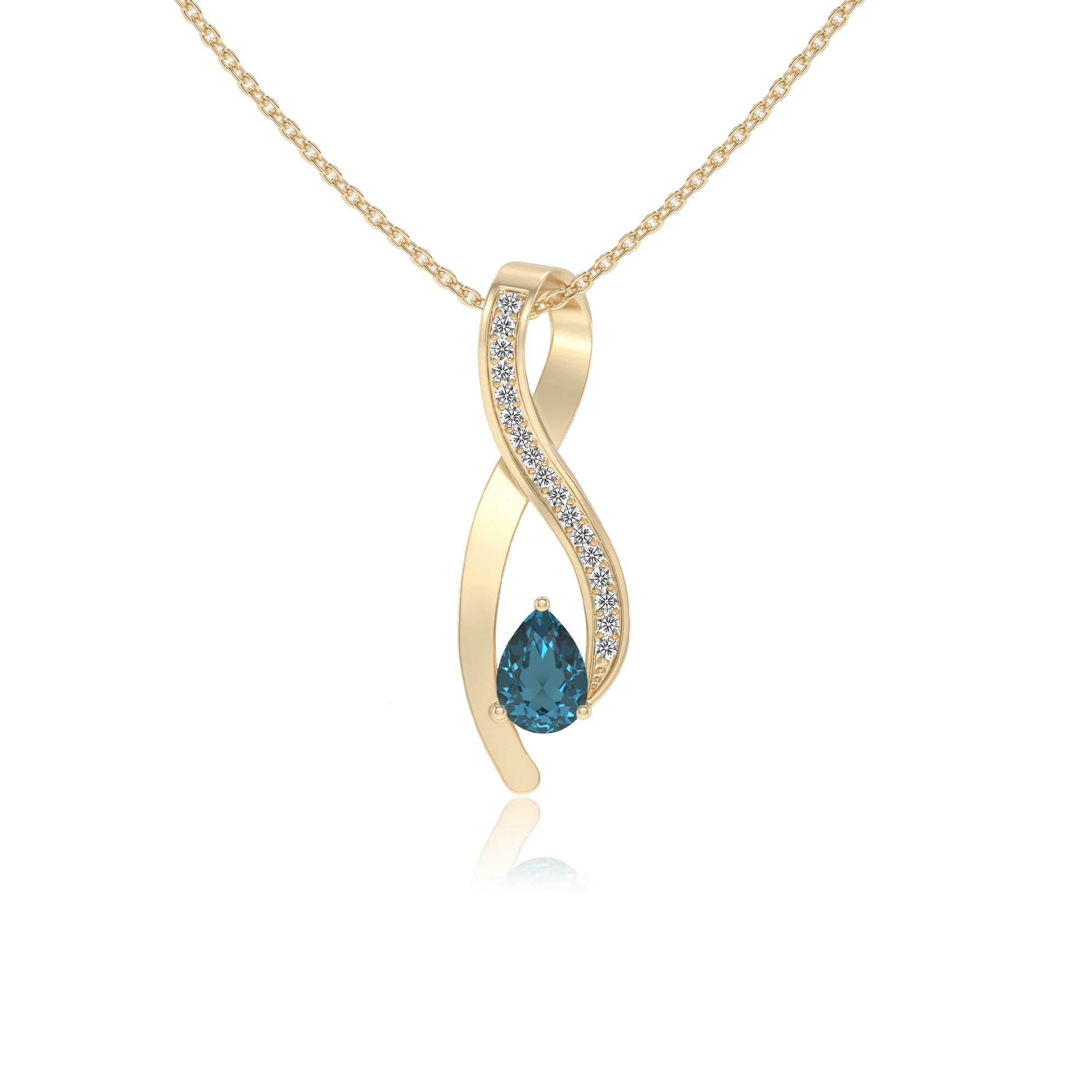 natural london-blue-topaz pear solitaire necklaces in yellow gold