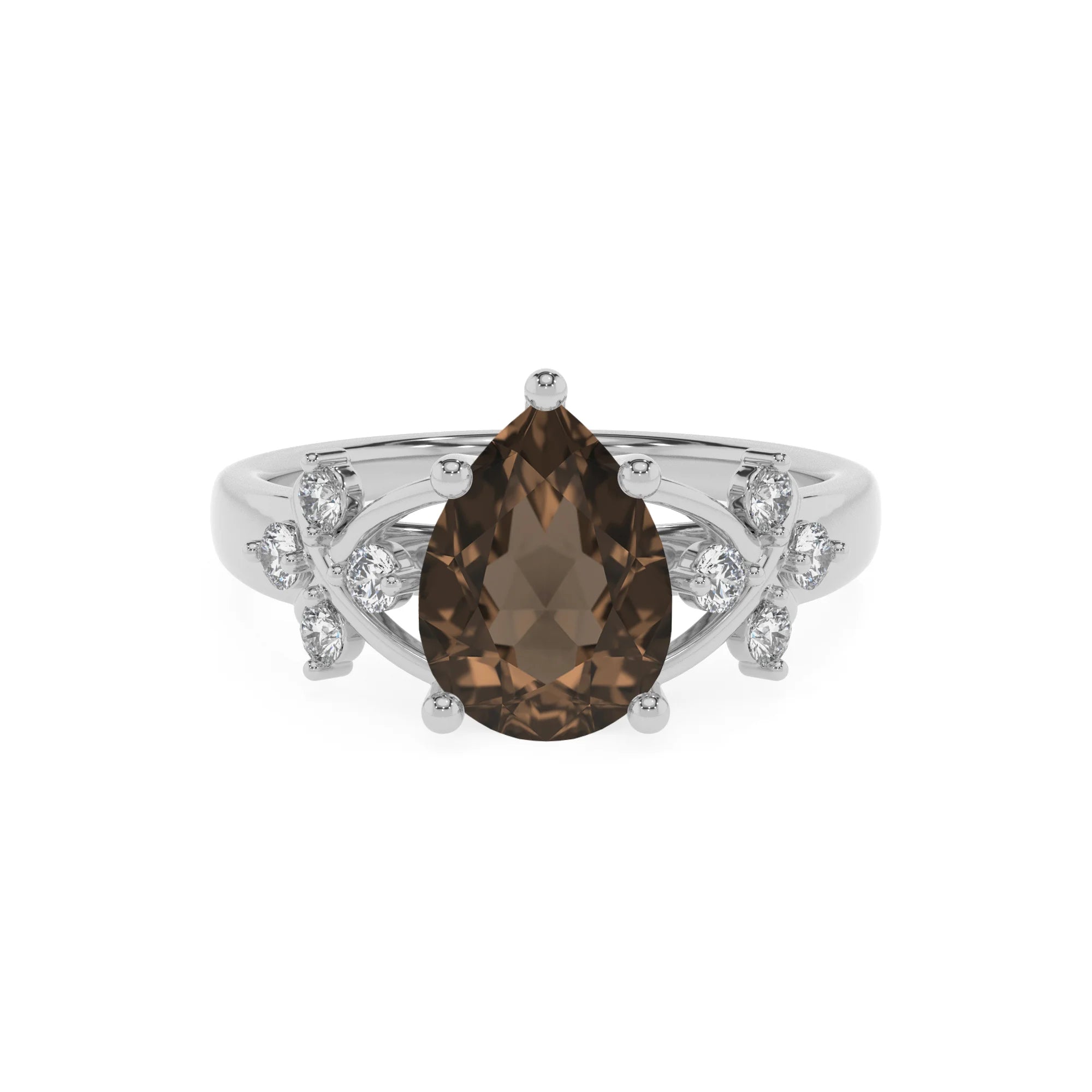 natural smoky-quartz pear solitaire rings in platinum