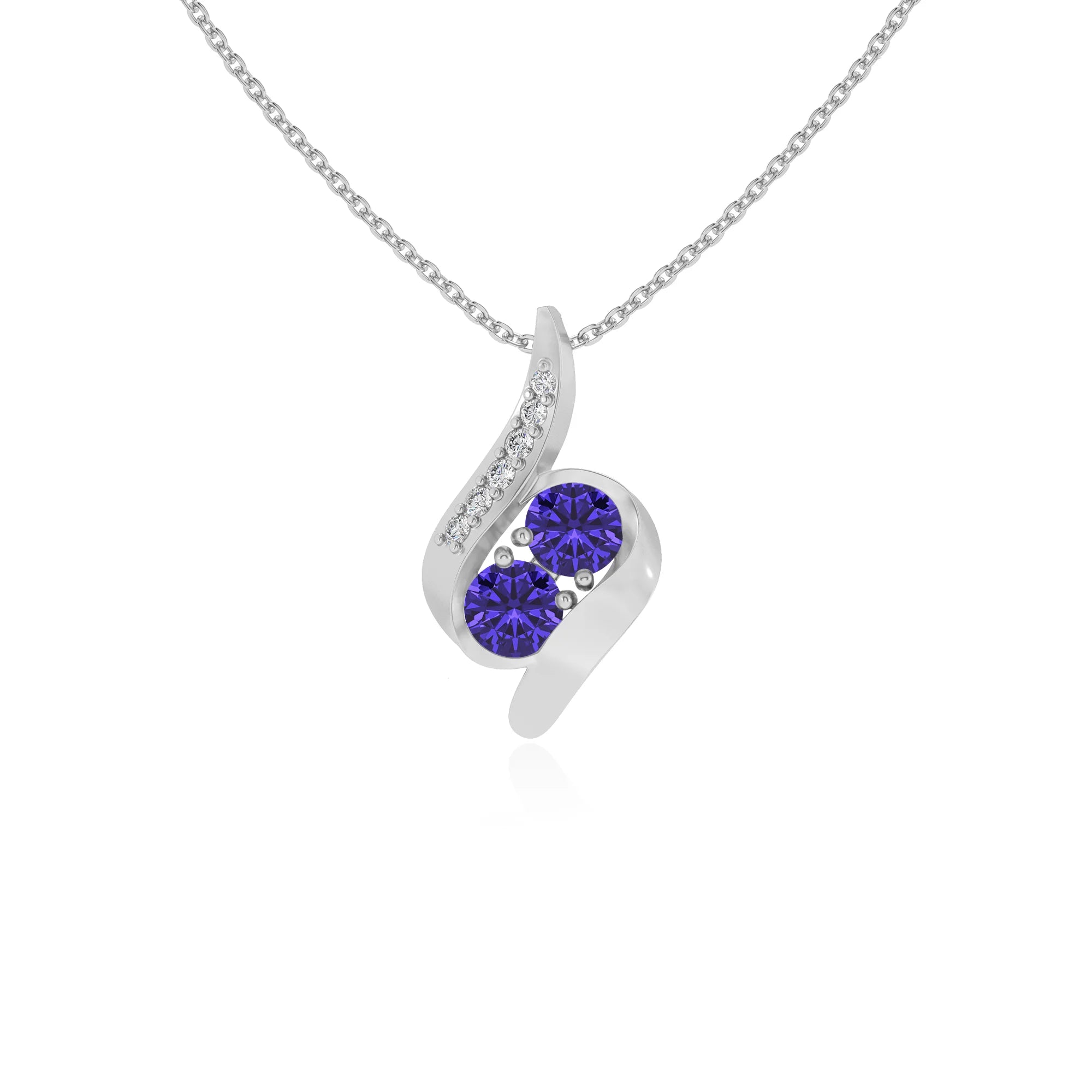 lab grown tanzanite round solitaire v-bale necklaces in sterling silver