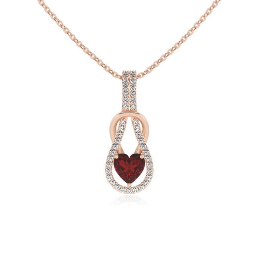 natural garnet heart infinity v-bale necklaces in rose gold