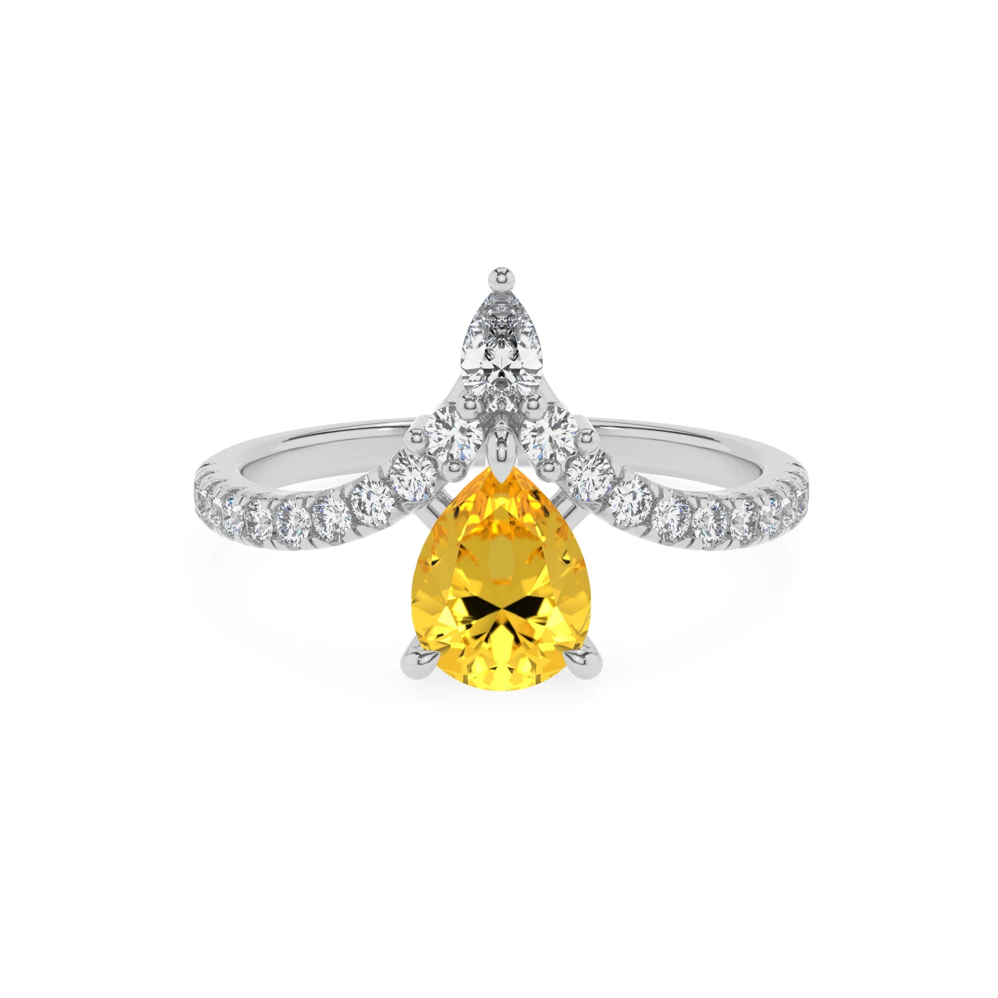 lab grown yellow-sapphire pear solitaire rings in sterling silver