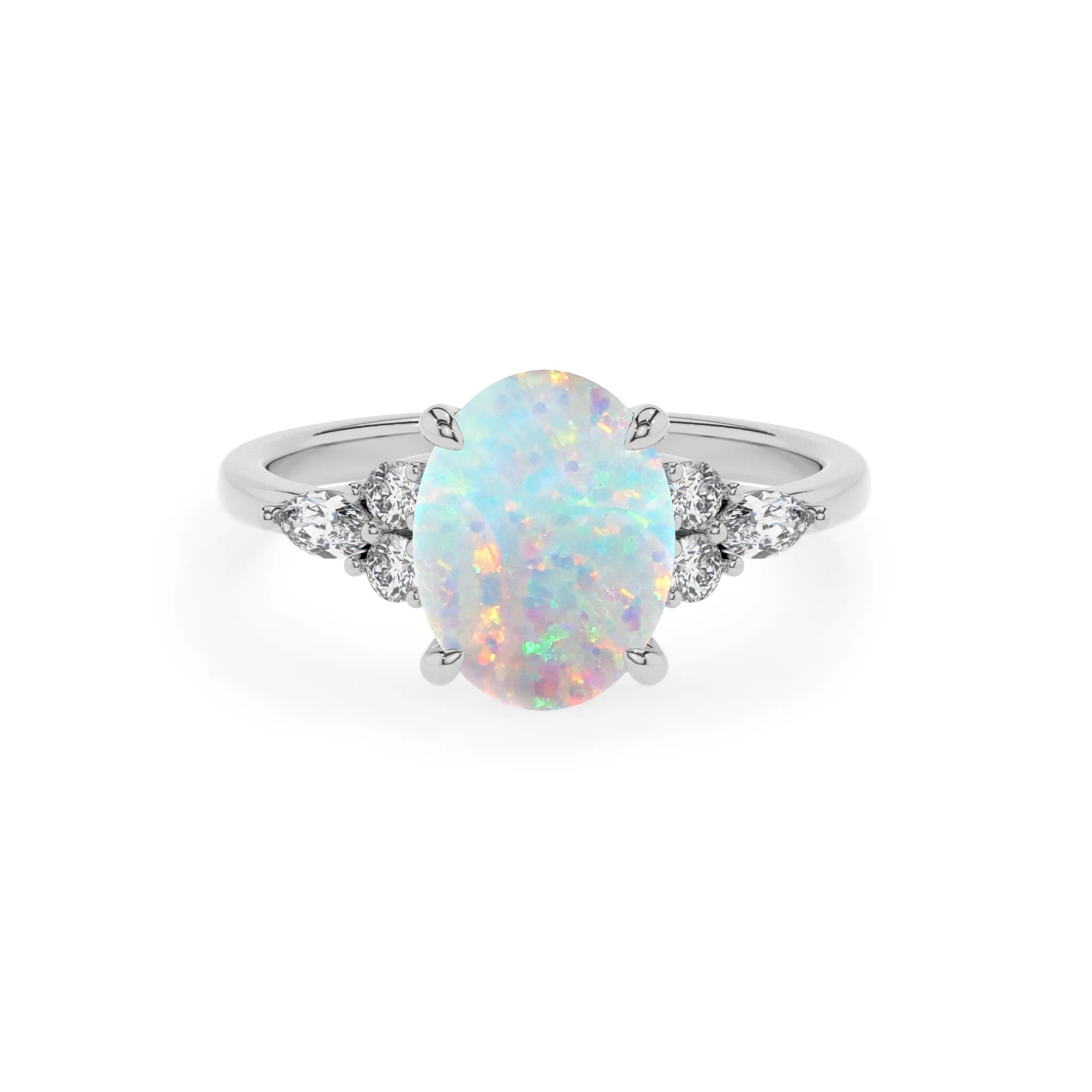 lab grown opal oval solitaire rings in white gold