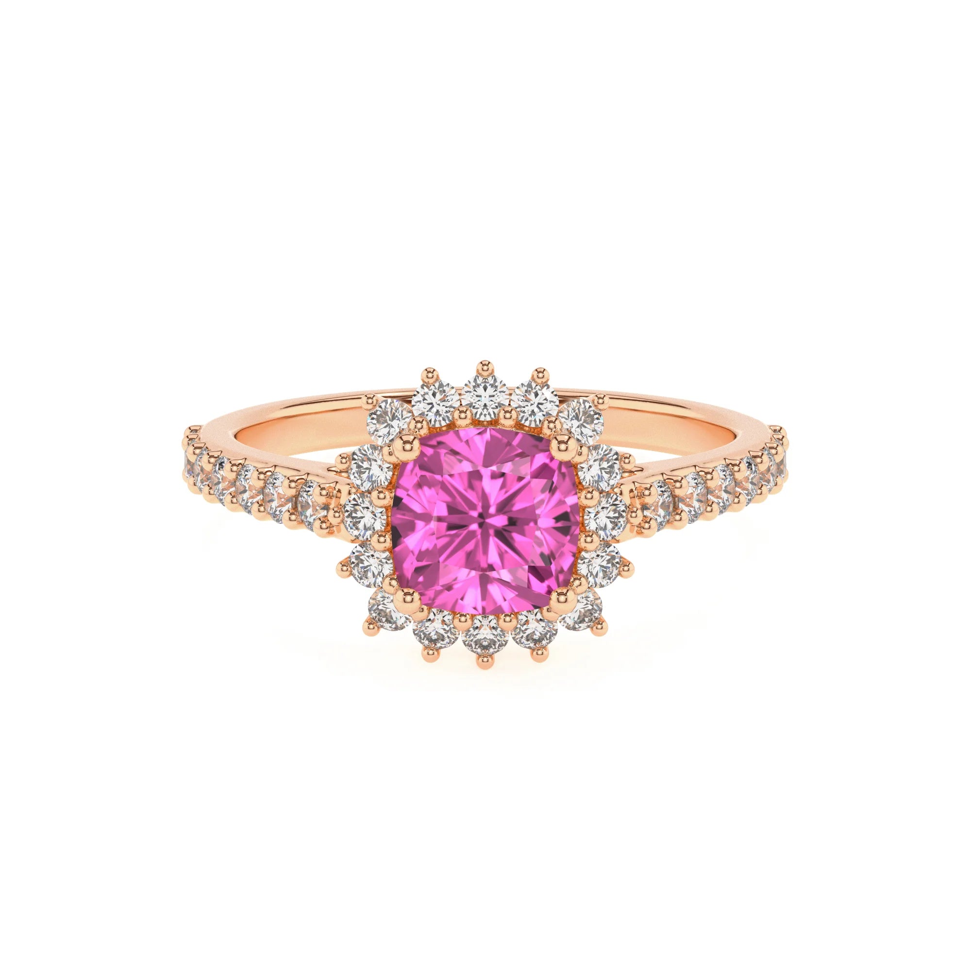 lab grown pink-sapphire cushion solitaire rings in rose gold