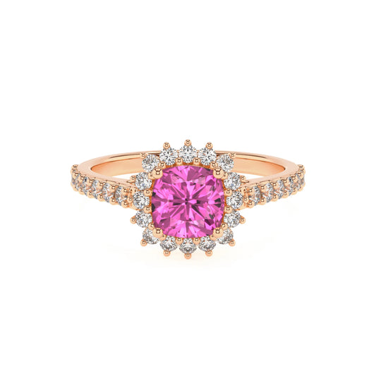 lab grown pink-sapphire cushion solitaire rings in rose gold