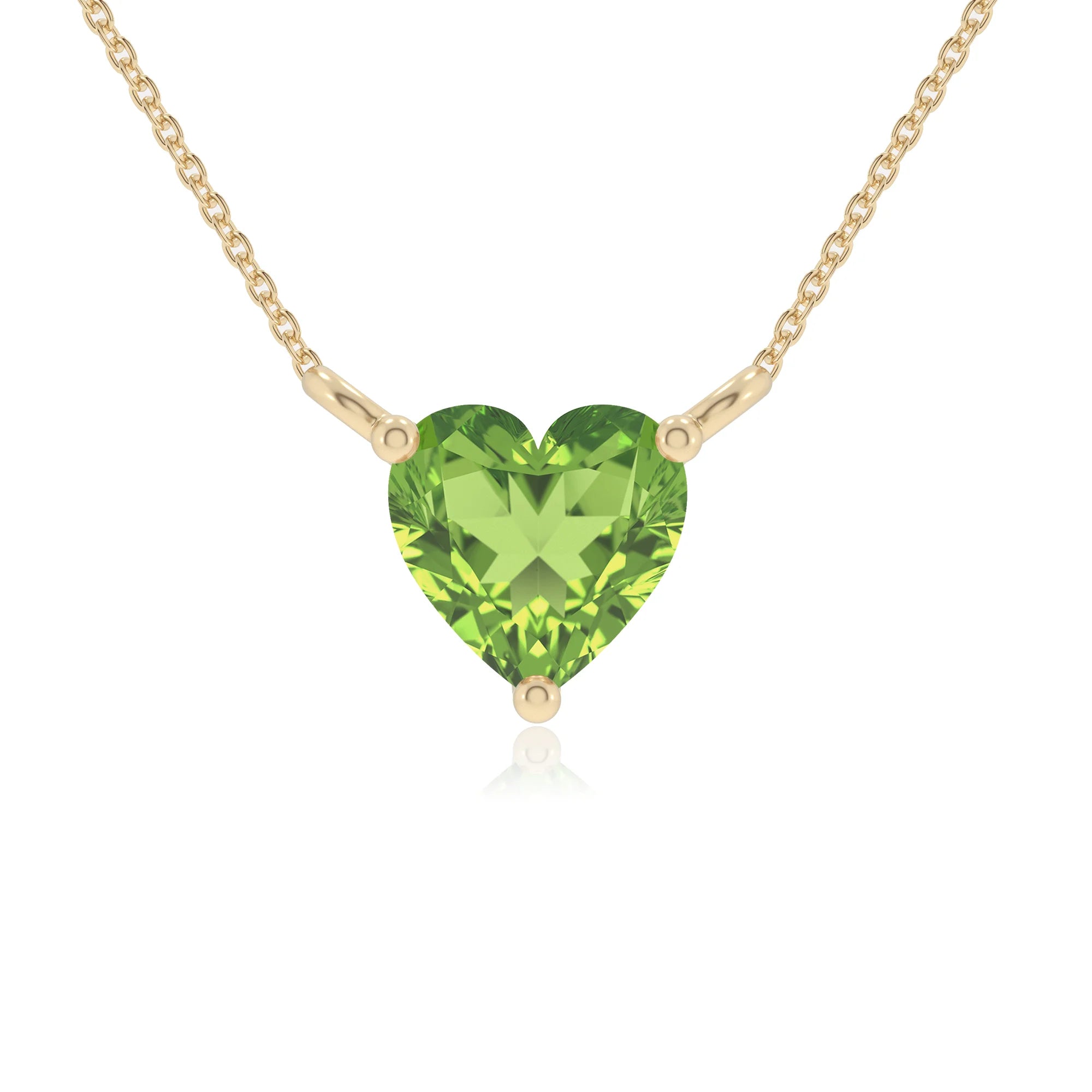 natural peridot heart solitaire necklaces in yellow gold