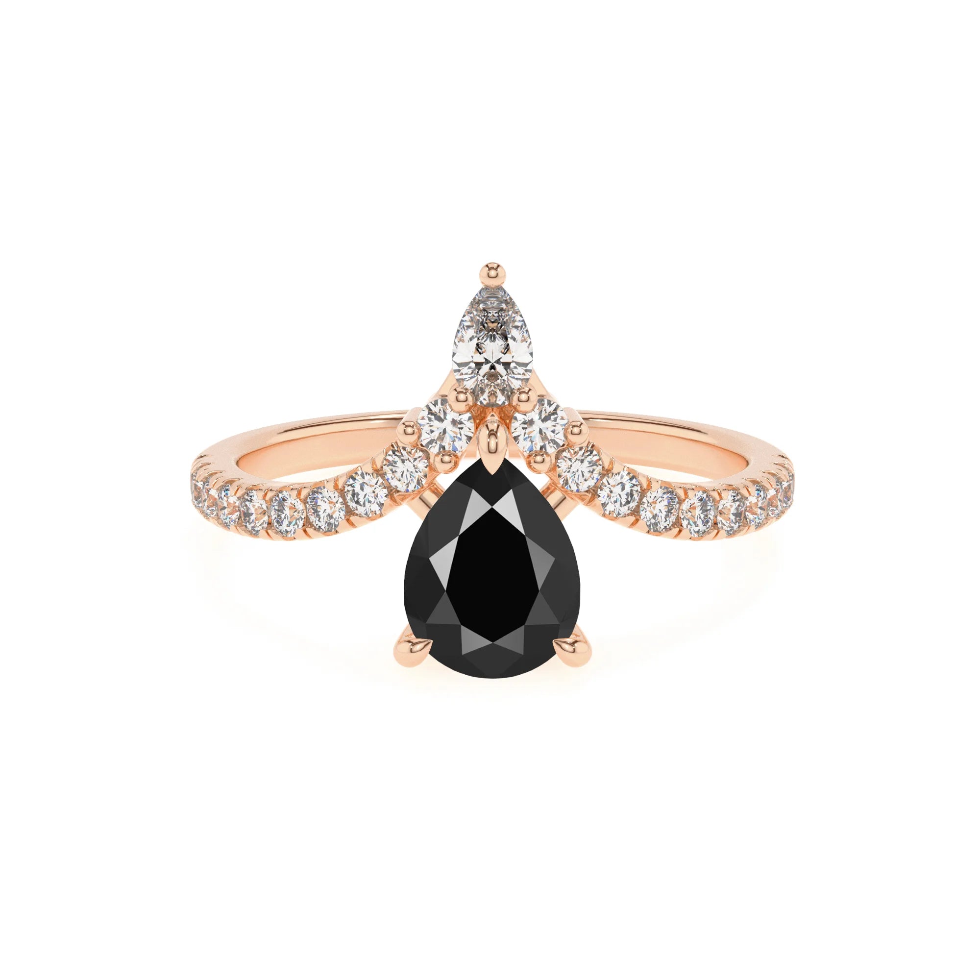 natural black-onyx pear solitaire rings in rose gold