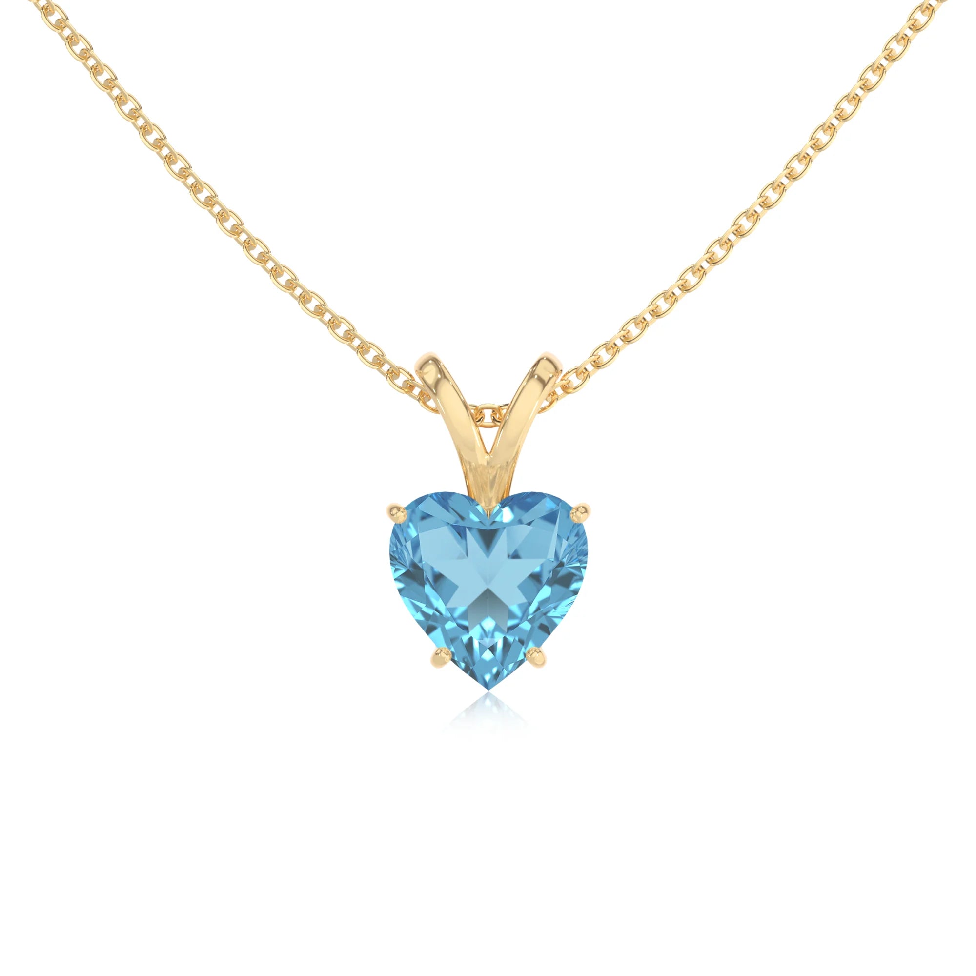 natural swiss-blue-topaz heart solitaire v-bale necklaces in yellow gold