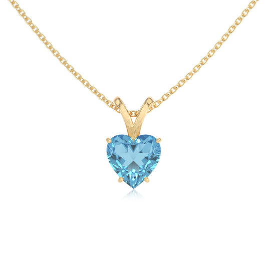 natural swiss-blue-topaz heart solitaire v-bale necklaces in yellow gold
