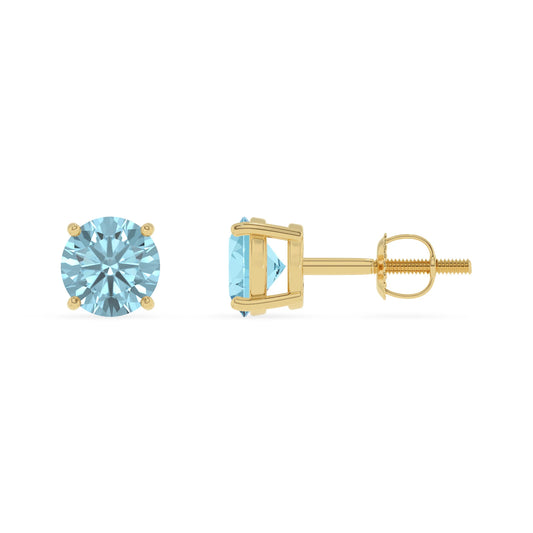 lab grown aquamarine round stud earrings in yellow gold