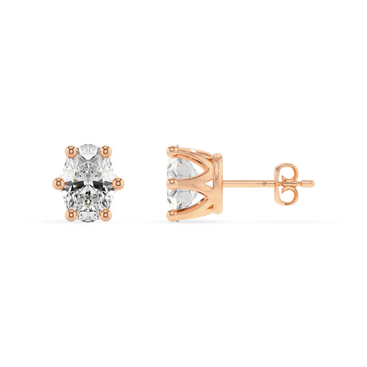 lab grown moissanite oval stud earrings in rose gold