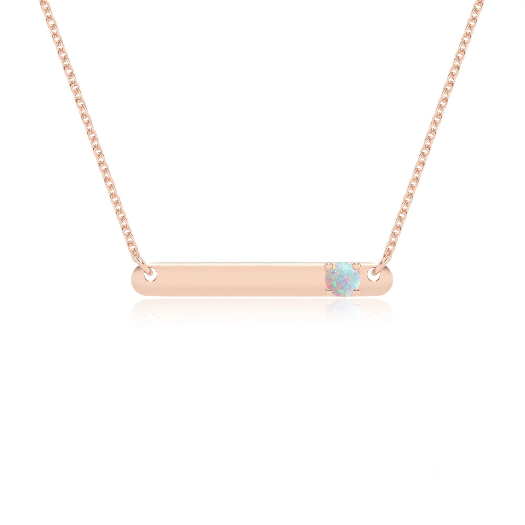lab grown opal round bar v-bale necklaces in rose gold