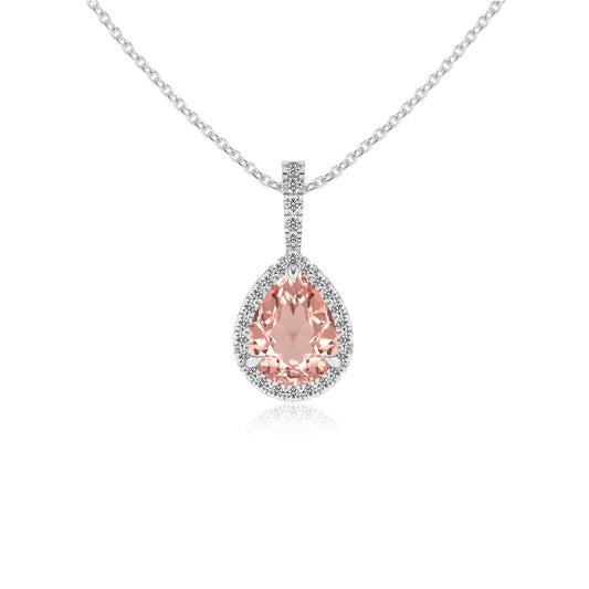 lab grown morganite pear solitaire necklaces in sterling silver