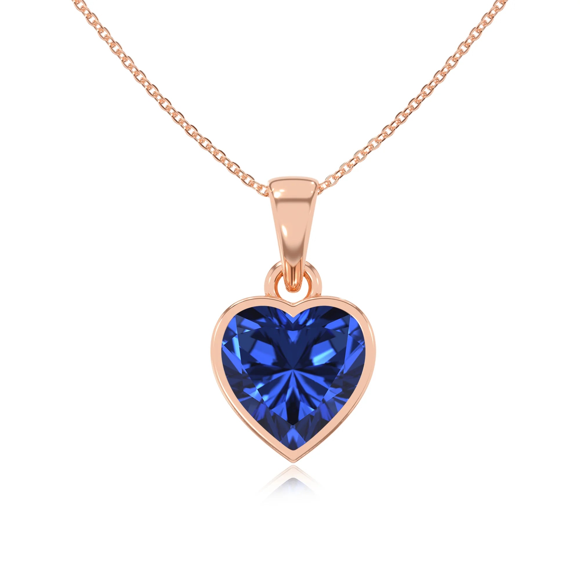 lab grown blue-sapphire heart solitaire necklaces in rose gold