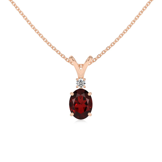natural garnet oval solitaire v-bale necklaces in rose gold