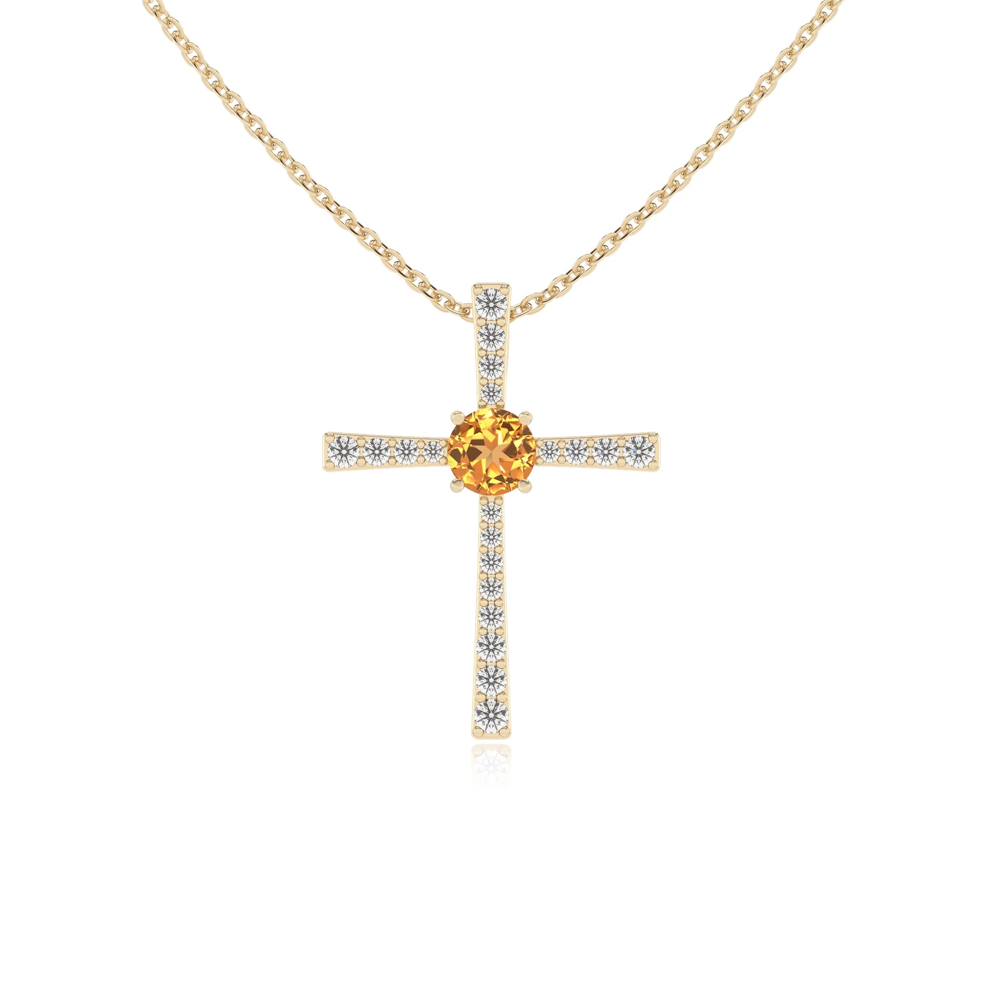 lab grown citrine round infinity necklaces in yellow gold
