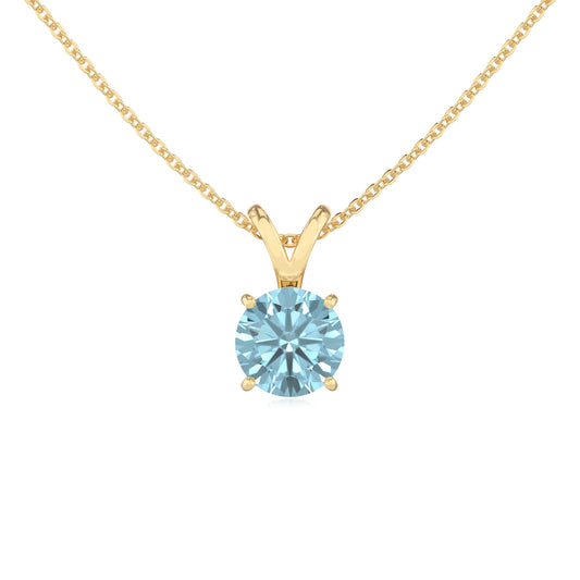 lab grown aquamarine round solitaire v-bale necklaces in yellow gold