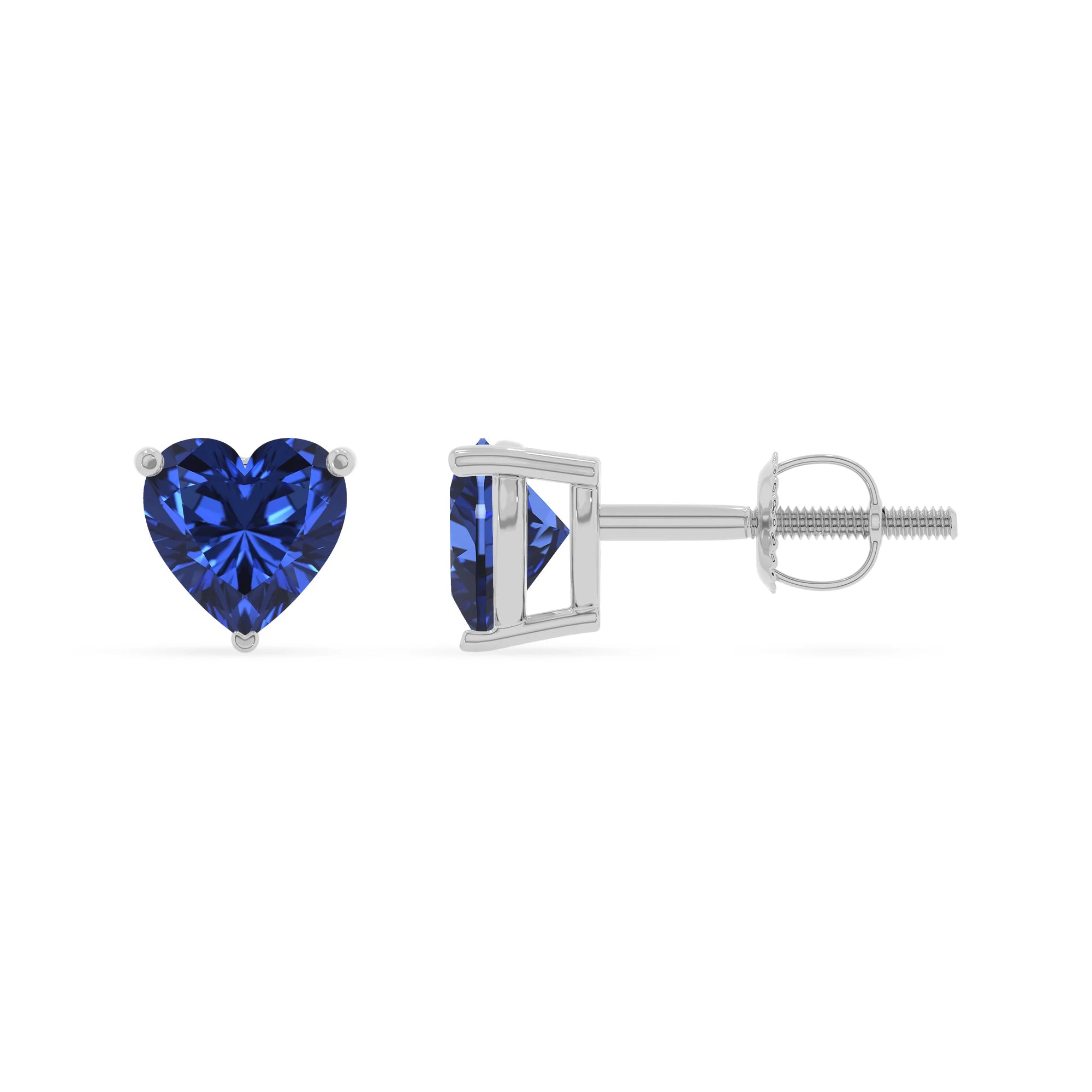 lab grown blue sapphire heart stud earrings in sterling silver