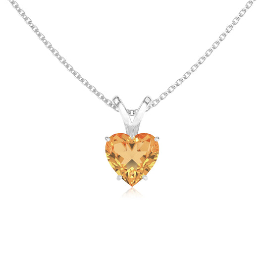 lab grown citrine heart solitaire v-bale necklaces in platinum