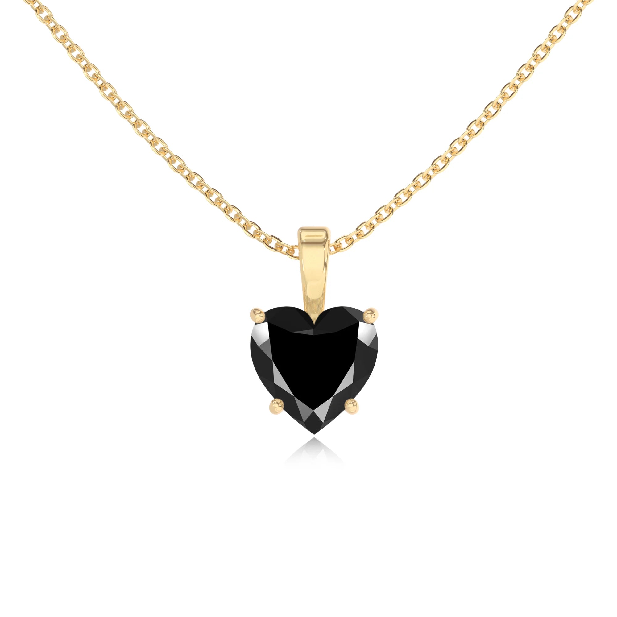 natural black-onyx heart solitaire necklaces in yellow gold