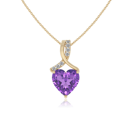 lab grown amethyst heart solitaire necklaces in yellow gold