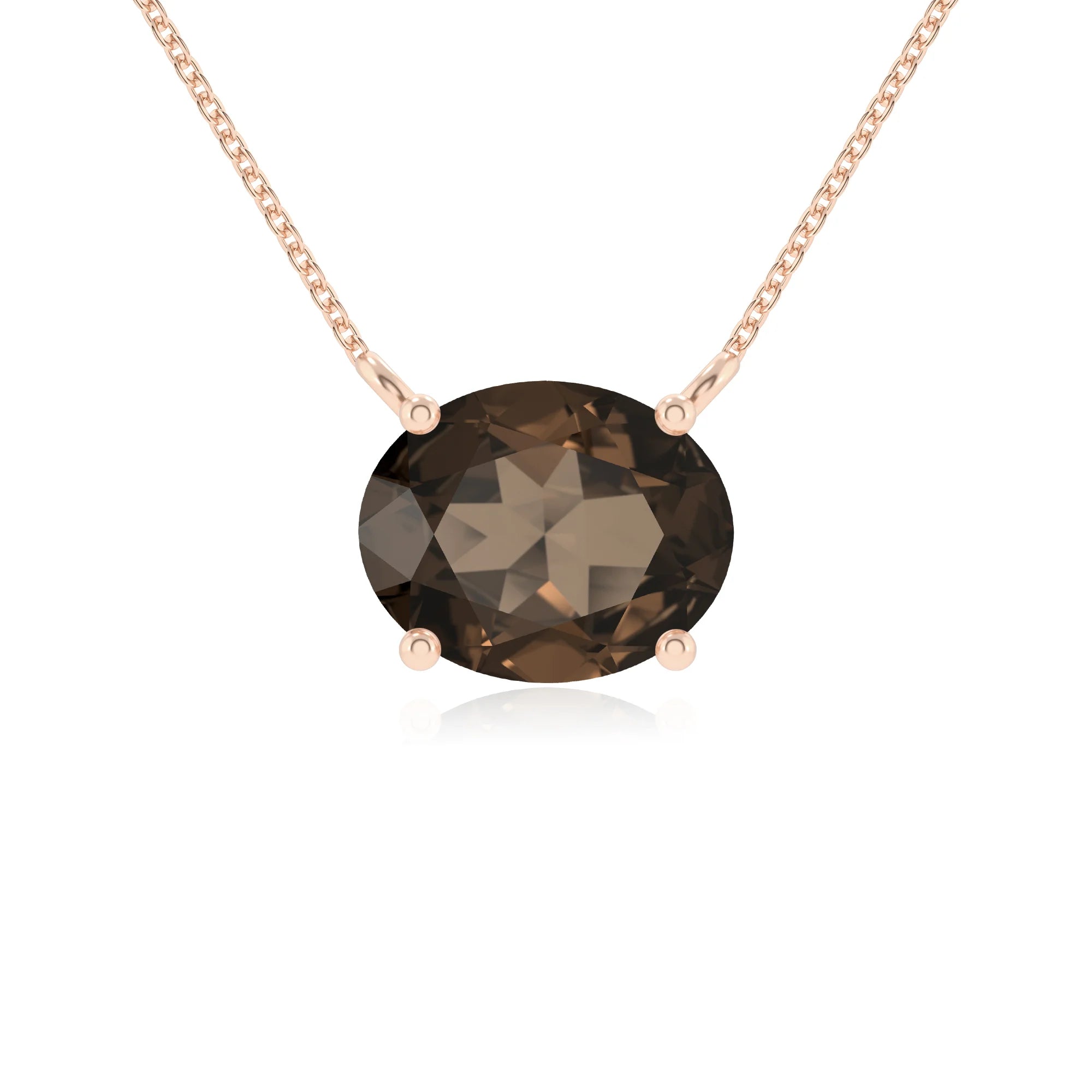 natural smoky-quartz oval solitaire necklaces in rose gold